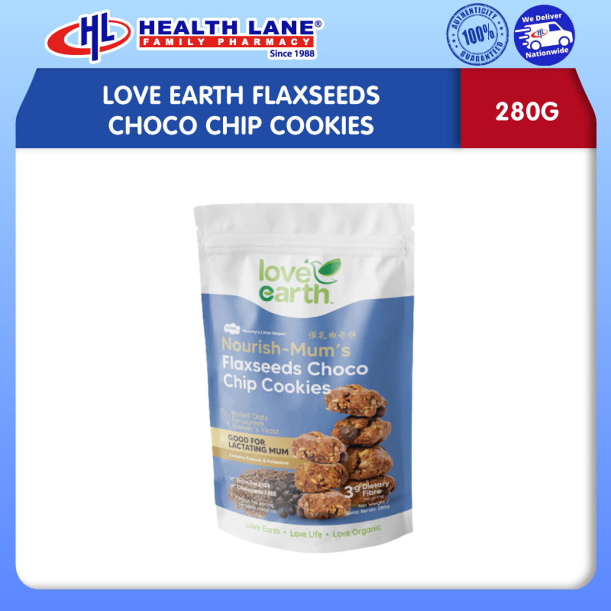 LOVE EARTH FLAXSEEDS CHOCO CHIP COOKIES (280G)